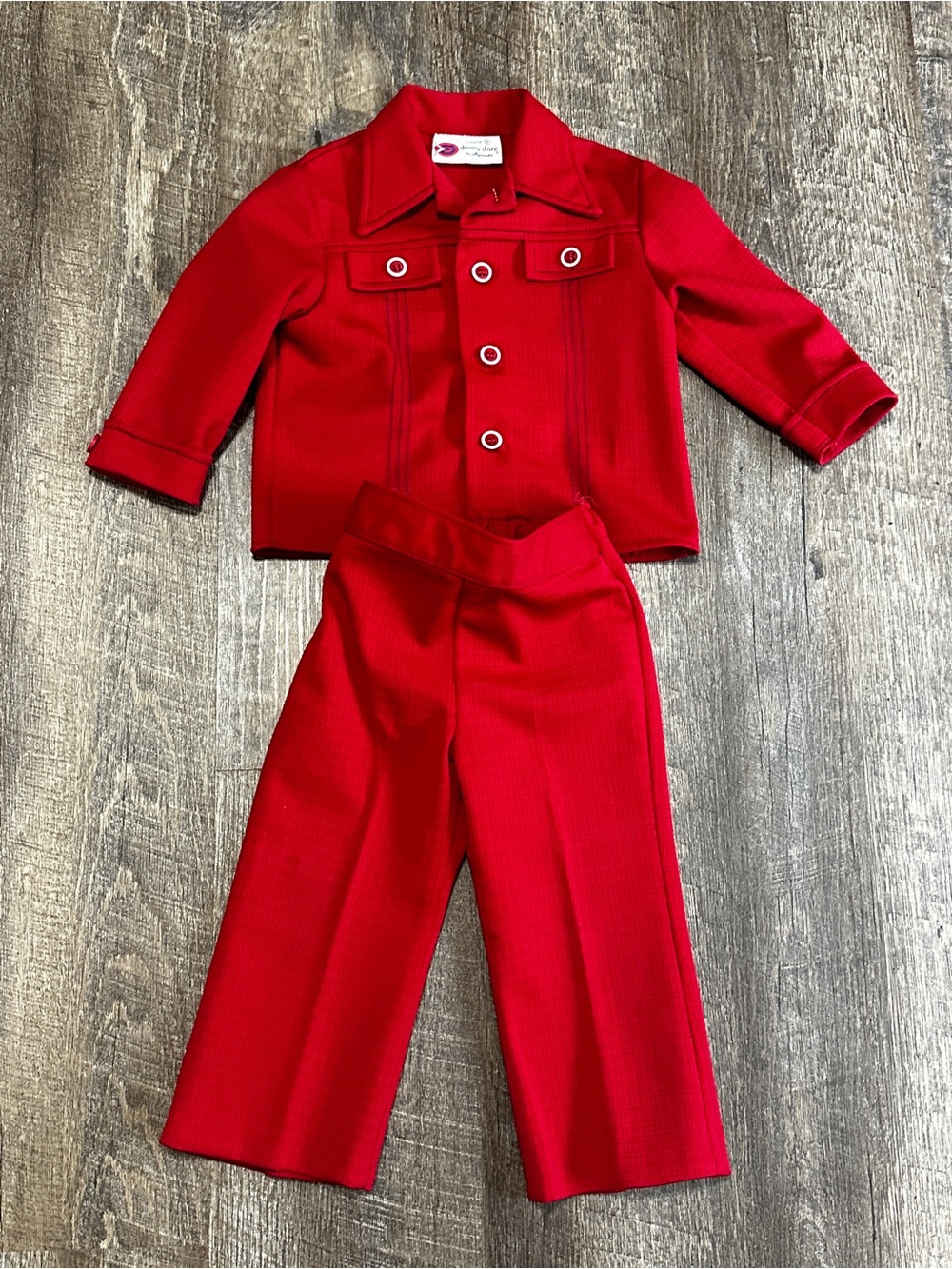 Vintage Danny Dare By Shopmaker Red Boys Suit Coat Pants 1970s Size 2T